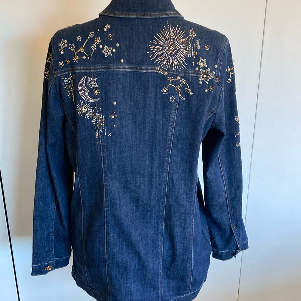 Chico's Blue Embroidered Jean Jacket - Picture 5 of 9